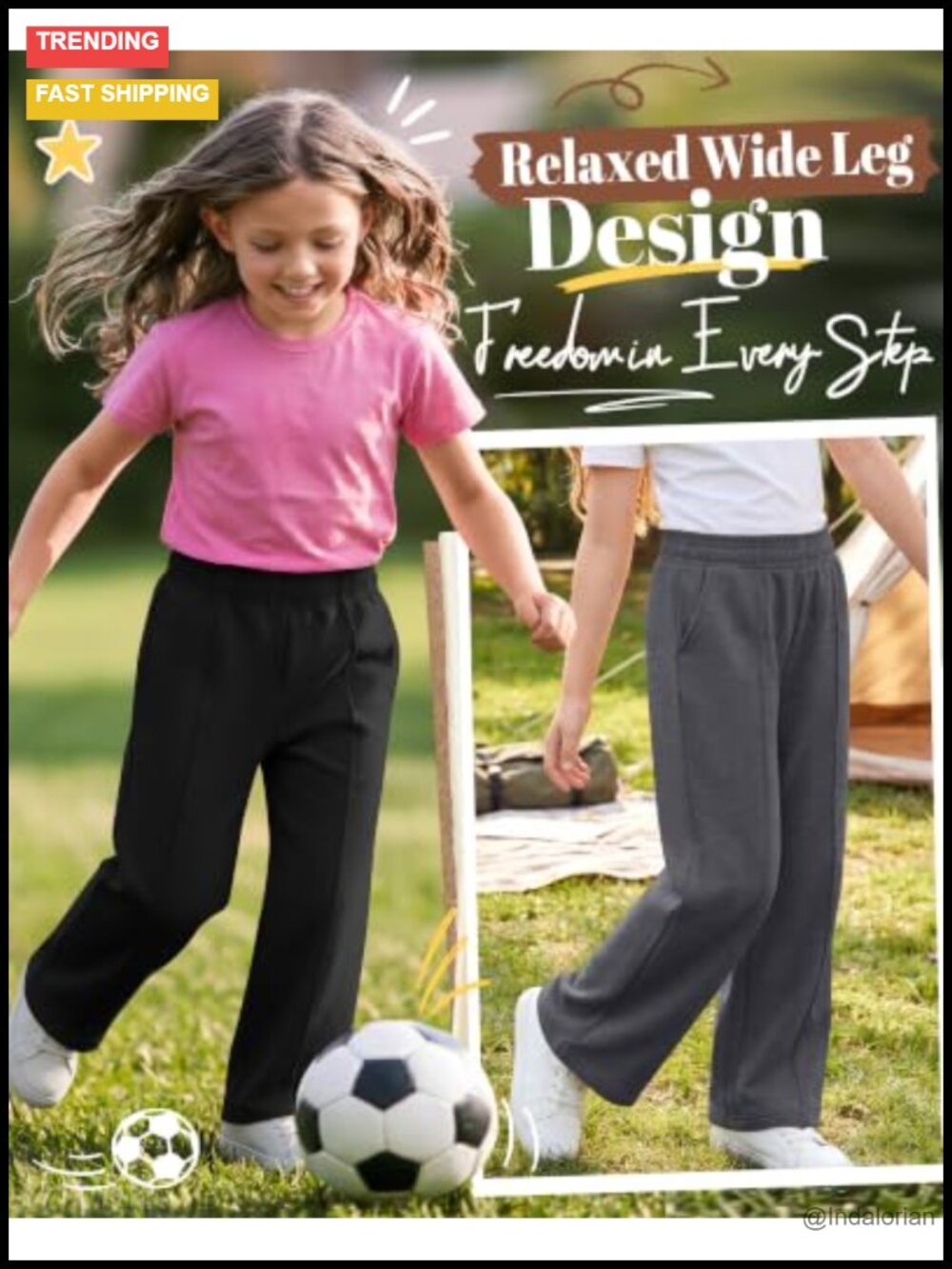 Girls Wide Leg Sweatpants 3 Pack 95% Polyester 5% Spandex Elastic Waist - Picture 2 of 5
